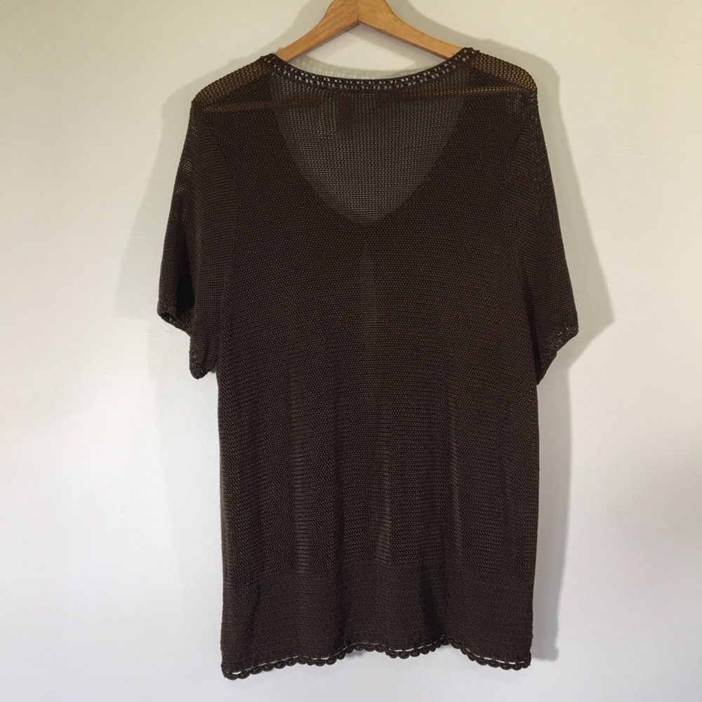 Emma James Crochet Mocha Mousse Short Sleeve Cardigan Tunic‎ Top Plus Size 2X - Picture 2 of 7